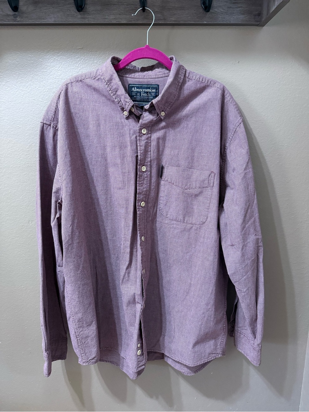 Vintage Abercrombie & Fitch Men's Button-Down Shirt in Burgundy Micro-Check
